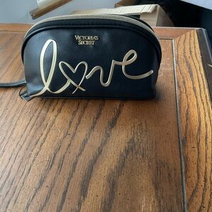 Victoria's Secret Black small Pouch with Gold Script cosmetic bag
